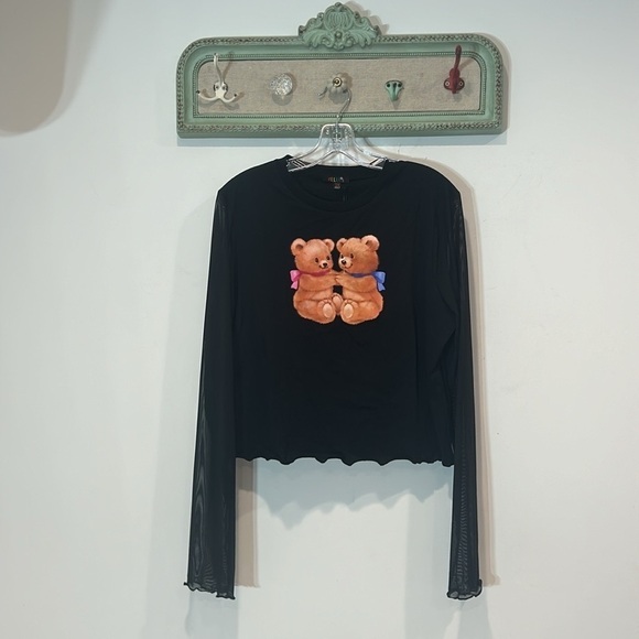 Delia’s x dolls kill plus size 1X black Y2K graphic bear T-shirt long sleeve top - Picture 2 of 5